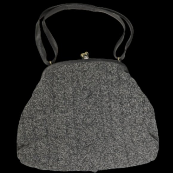 Vintage Moschino Womens Handbag Shoulder Bag Floral Wool Cable Knit Leather Trim - Picture 4 of 12